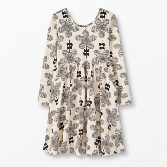 Hanna Andersson Super Twirl Celebration Dress Floral Ecru Black Size 12 Pockets - Picture 1 of 7